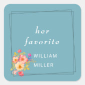  Frame with Roses, Wedding style on retro blue Vierkante Sticker (Voorkant)