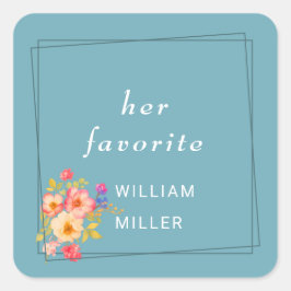  Frame with Roses, Wedding style on retro blue Vierkante Sticker