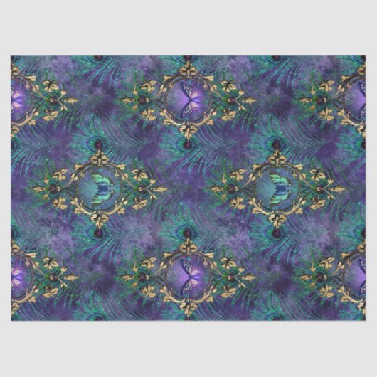 Framed Butterflies en Peacock Feathers Ontvlekken Tissuepapier (Voorkant)