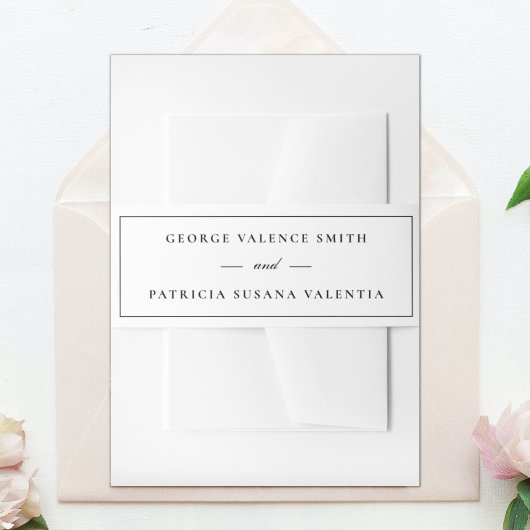 Framed Calligraphy Elegant White Black Wedding Uitnodigingen Wikkel