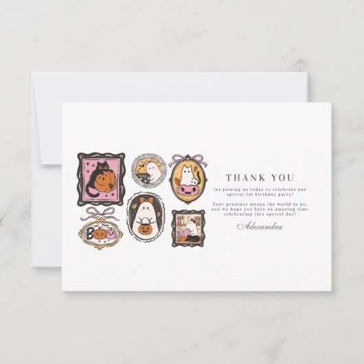 Framed Ghost & Cat Halloween 1st Birthday Bedankkaart (Voorkant)