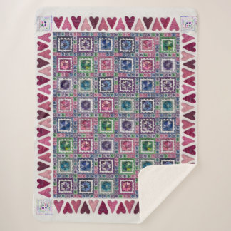 Framed Hearts Patchwork Fleece Blanket Sherpa Deken