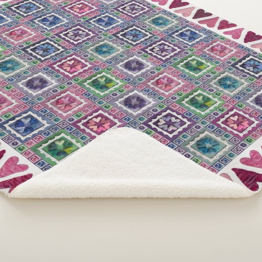 Framed Hearts Patchwork Fleece Blanket Sherpa Deken (3/4)