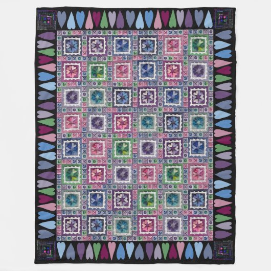 Framed Hearts Patchwork Fleece Deken (Voorkant)
