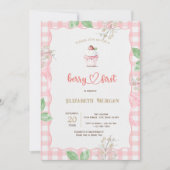 Framed Plaid Babyshower met Aardbeien Cupcake Kaart (Voorkant)