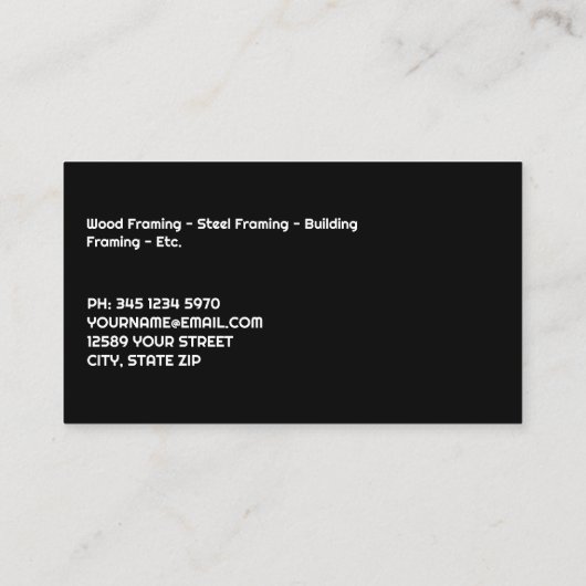Framing contractor zwart visitekaartje (Achterkant)