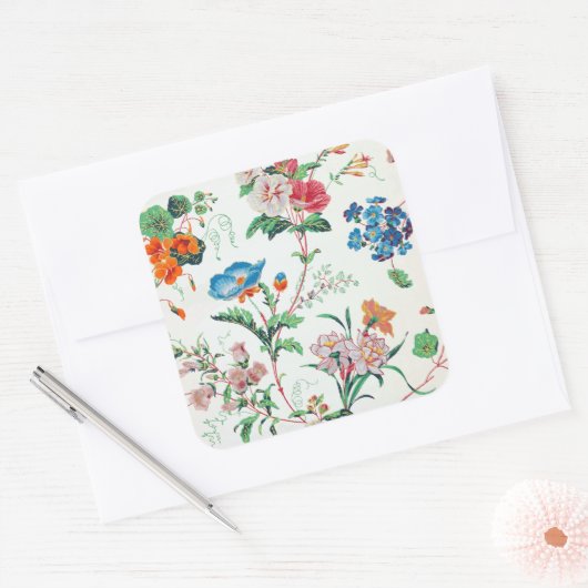 France 1830 Delicate Floral Antique Botanical Vierkante Sticker (Envelop)