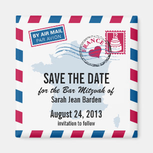 France Air Mail Bar Mitzvah Save the Date Magneet