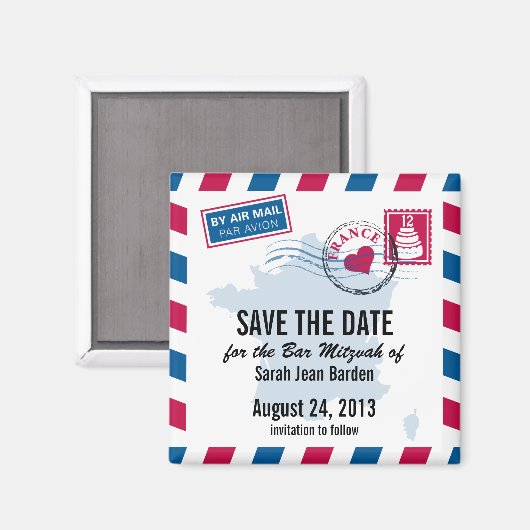 France Air Mail Bar Mitzvah Sla de datum op Magneet (Voorkant / Achterkant)