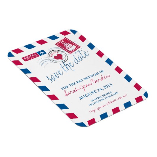 FRANCE Air Mail Bat Mitzvah Bewaar de datum 3x4 Magneet (Rechterzijde)