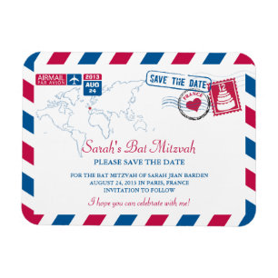 FRANCE Air Mail Bat Mitzvah Bewaar de datum 3x4 Magneet