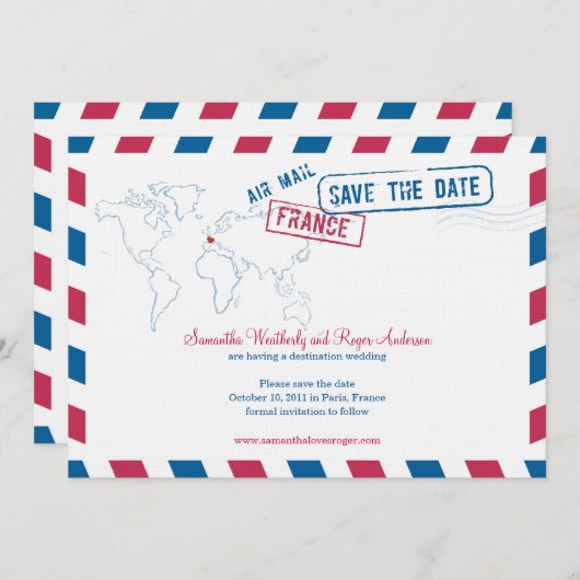 France Air Mail Wedding Save the Date (Voorkant / Achterkant)