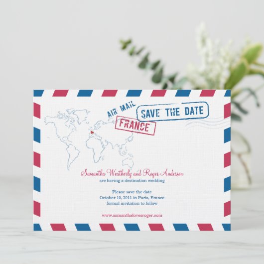 France Air Mail Wedding Save the Date (Staand voorkant)