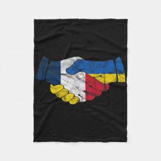 France And Ukraine Friendship Handshake Flags Vint Fleece Deken