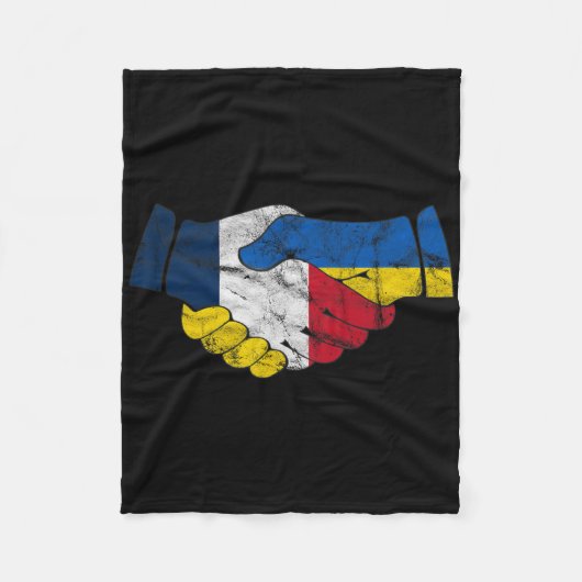 France And Ukraine Friendship Handshake Flags Vint Fleece Deken (Voorkant)
