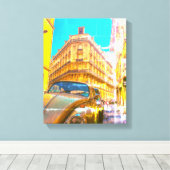 France Architecture French Street Old Car Paris Canvas Afdruk (Insitu (Houten vloer))