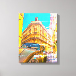 France Architecture French Street Old Car Paris Canvas Afdruk