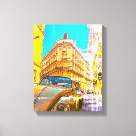 France Architecture French Street Old Car Paris Canvas Afdruk