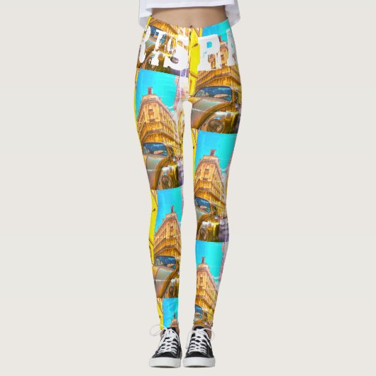 France Architecture French Street Old Car Paris Leggings (Voorkant)