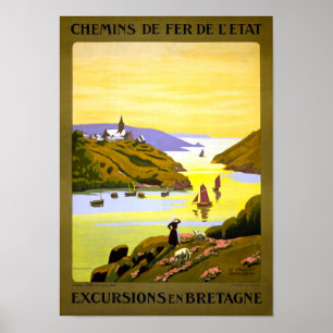France Bretagne Vintage Travel Poster Restored