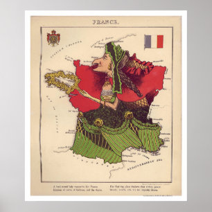 France Caricature Map 1868 Poster