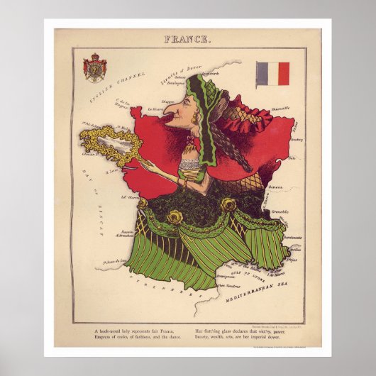 France Caricature Map 1868 Poster (Voorkant)