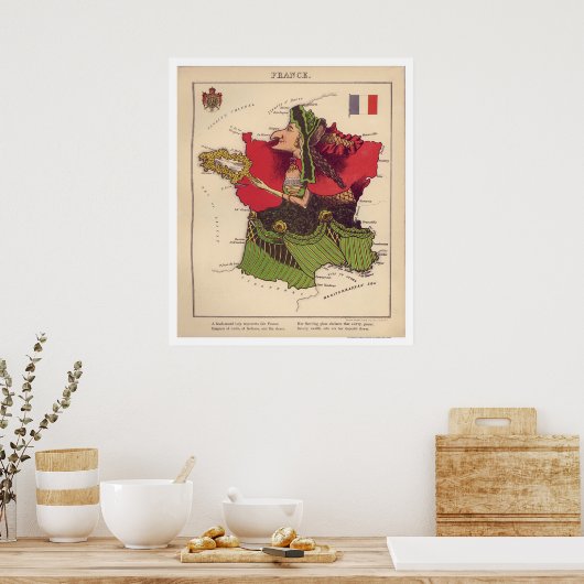 France Caricature Map 1868 Poster (Keuken)