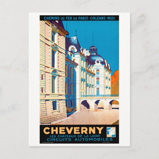France Cheverny Restored Vintage Travel Poster Briefkaart (Voorkant)