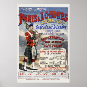 France England  Railroad Travel Poster 1894