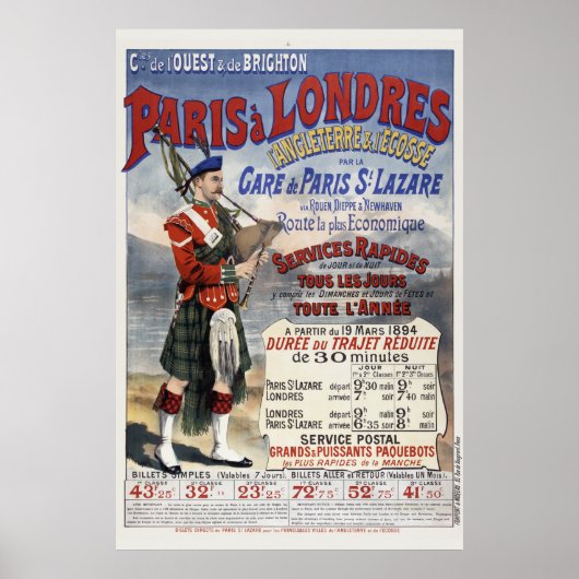 France England  Railroad Travel Poster 1894 (Voorkant)