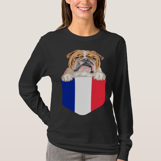 France Flag Bulldog Dog In Pocket T-shirt (Voorkant)