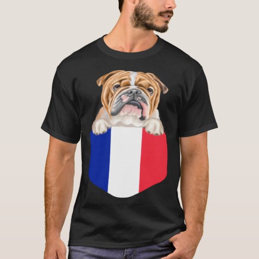 France Flag Bulldog Dog In Pocket T-shirt (Voorkant)