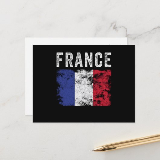 France Flag Distressed - French Flag Briefkaart (Voorkant / Achterkant in situ)