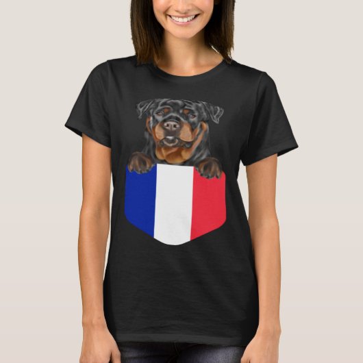France Flag Rottweiler Dog In Pocket T-shirt (Voorkant)