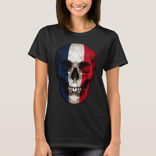 France Flag Skull French Roots Proud Patriotic T-shirt (Voorkant)