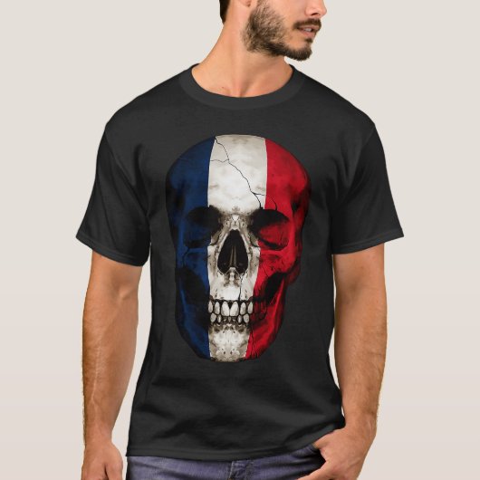 France Flag Skull French Roots Proud Patriotic T-shirt (Voorkant)
