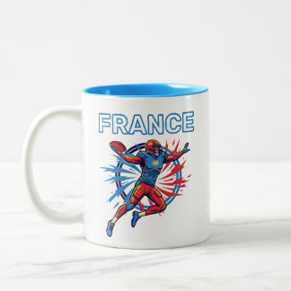 France Football Dynamic Quarterback Patriotic Art Tweekleurige Koffiemok