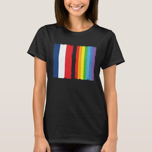 France LGBTQ Flag Rainbow Queer Gay T-shirt (Voorkant)