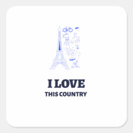 France Love Quote – Eiffel Tower Art Vierkante Sticker