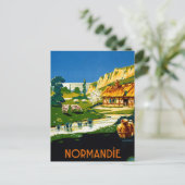 France Normandy Vintage Travel Poster teruggezet Briefkaart (Staand voorkant)