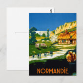 France Normandy Vintage Travel Poster teruggezet Briefkaart (Voorkant / Achterkant)