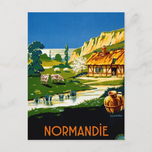 France Normandy Vintage Travel Poster teruggezet Briefkaart (Voorkant)