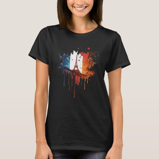 France Paris Abstract Splatter French Flag Eiffel T-shirt (Voorkant)