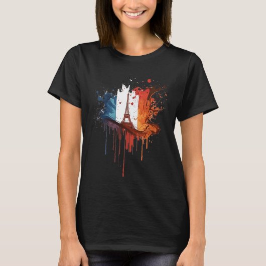France Paris Abstract Splatter French Flag Eiffel  T-shirt (Voorkant)