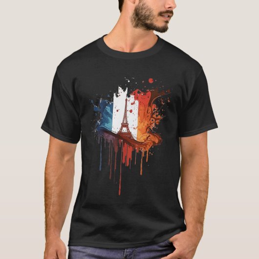 France Paris Abstract Splatter French Flag Eiffel  T-shirt (Voorkant)