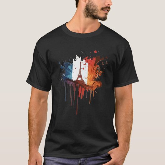 France Paris Abstract Splatter French Flag Eiffel T-shirt (Voorkant)