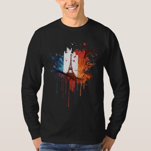 France Paris Abstract Splatter French Flag Eiffel T-shirt (Voorkant)