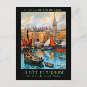 France Saint Malo Restored Vintage Travel Poster Briefkaart