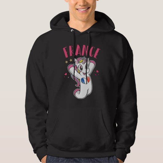 France Soccer Fan Unicorn met hartvlag Hoodie (Voorkant)