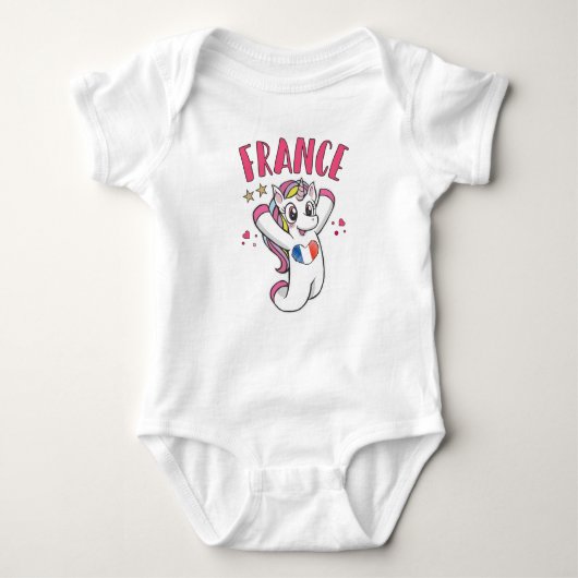 France Soccer Fan Unicorn met hartvlag Romper (Voorkant)